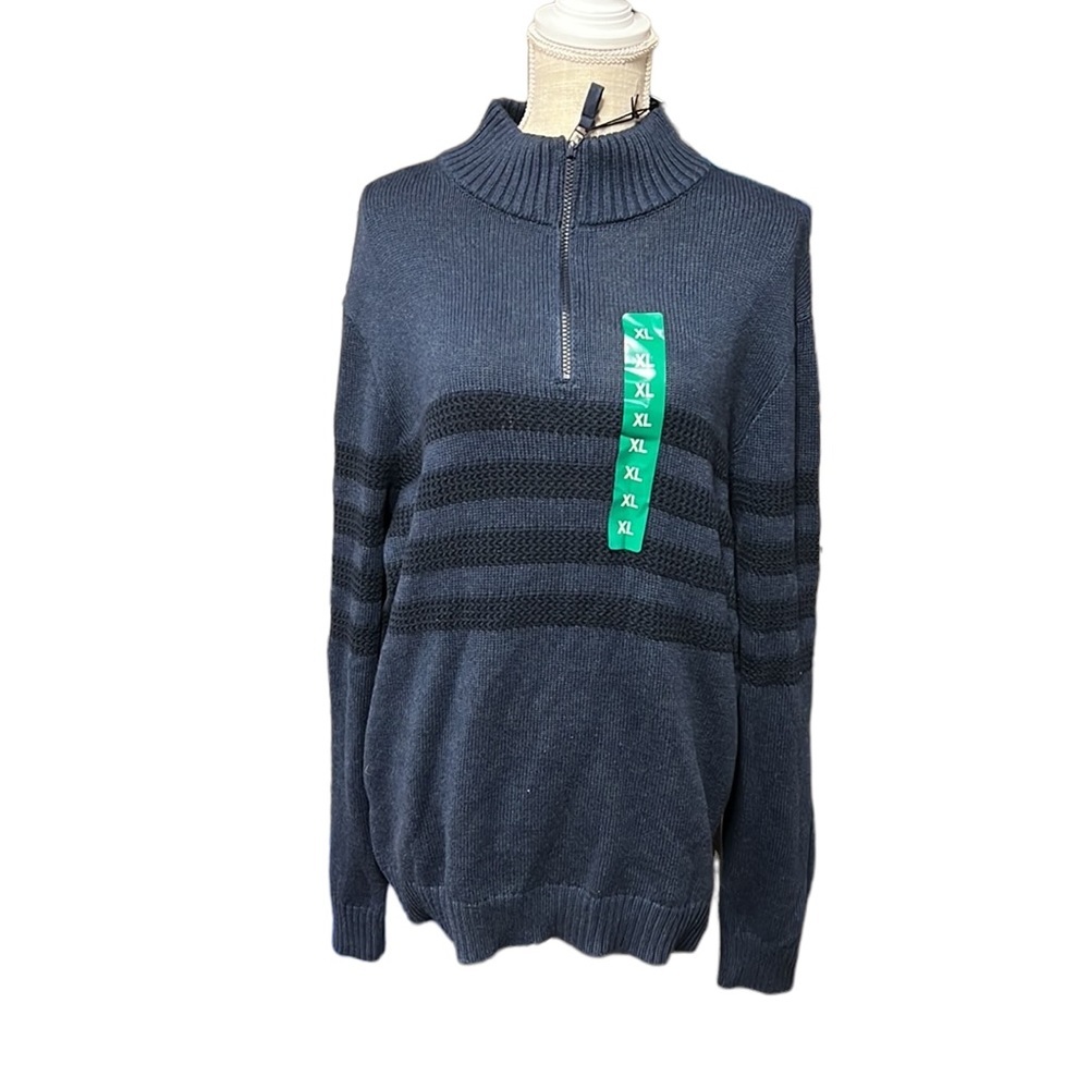 NWT Tahari Long Sleeve 1/2 Zip Sweater Blue Black Stripes Mens Size XL - Picture 1 of 8